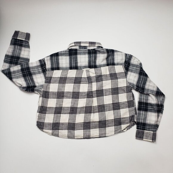 American Eagle Flannel Crop Shirt Women's Medium Black & Cream Plaid Western NWT - Picture 14 of 16